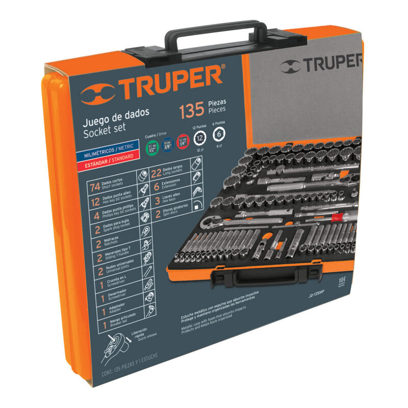 Juego 135 Herramientas 1/4' 3/8' y 1/2' Std y M... image number null