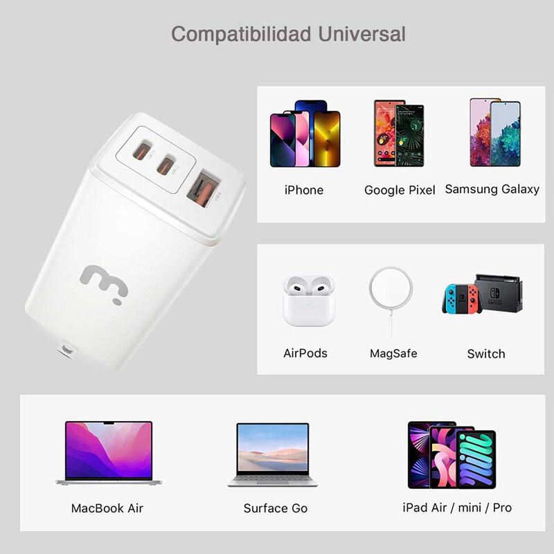 Cargador AC MYBAT 67W GaN Universal USB-C para ... image number null