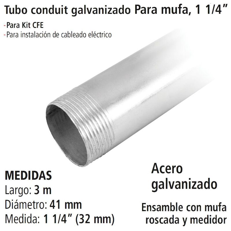 Tubo Conduit Galvanizado para Mufa 1 1/4” IUSA image number null