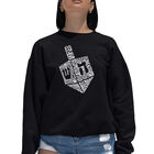 Sudadera De Cuello Redondo Word Art Para Mujer - Hanukkah Dreidel - Negro
