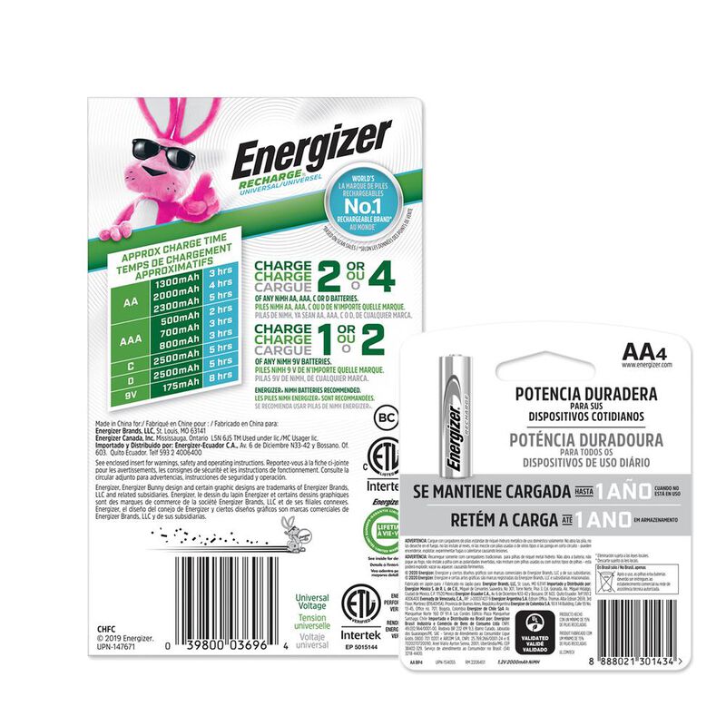 Cargador Universal Pilas Energizer + 4 Pilas Re... image number null