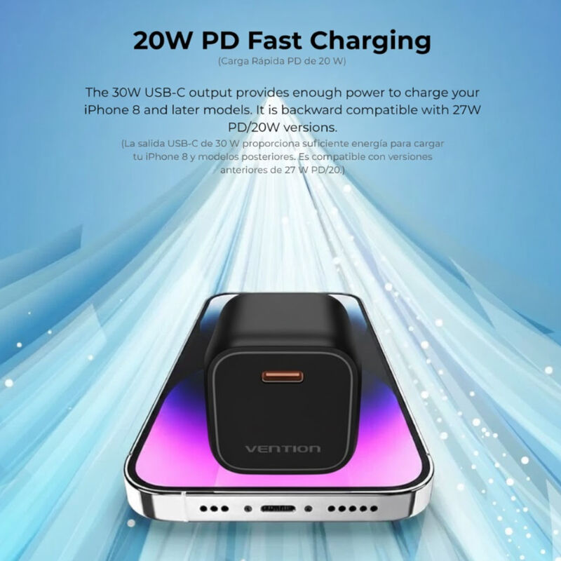 Cargador R&aacute;pido VENTION 30W GaN Compacto + Cabl... image number null