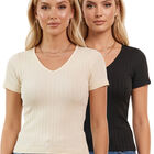 Pack De Blusas Casuales, Manga Corta Y Ajuste Entallado Bl-1057 Negro Y Crema B&aacute;sica Y Elegante Para Mujer