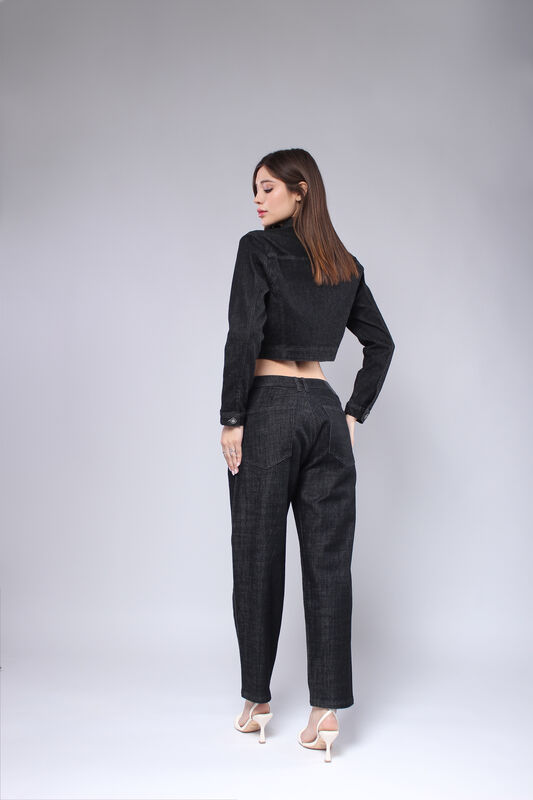Pantal&oacute;n Mom Mujer Negro Oxford Tiro Alto Mezcl... image number null