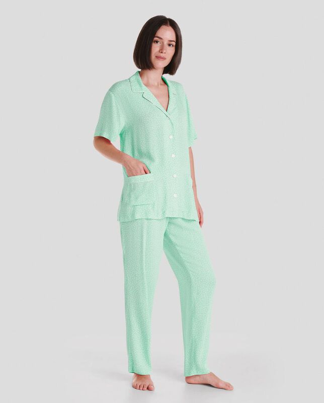 Pijama Largo Jaquard con Topitos Verde image number null