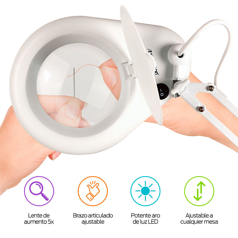 Lupa con Luz LED Aumento 5x Brazo Articulado pa... image number null