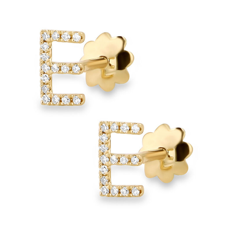 Broqueles De Oro Amarillo (Letra E) 14K Con 6Pt... image number null