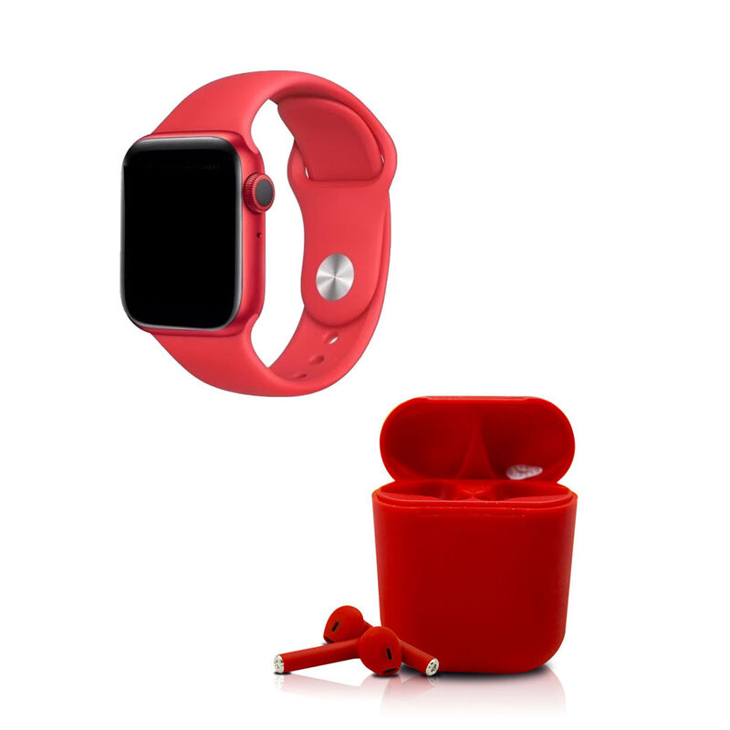 Kit smartwatch t500 y audífonos twins rojo image number null