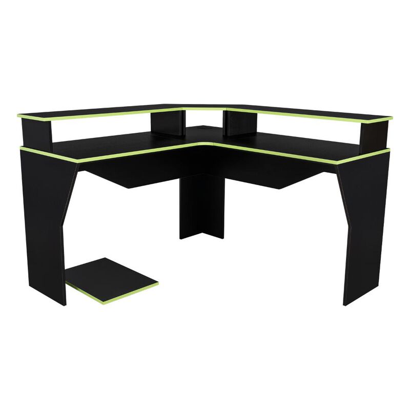 Escritorio Gamer Invictor Wengue Y Verde Con Es... image number null