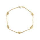 Pulsera De Oro Amarillo 14k-18.5cm Con Corazones