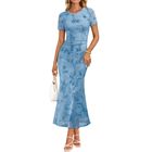 Vestido Zesica Floral Manga Corta Azul Talla M