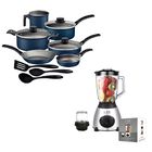 Combo Bateria Turim 12 Piezas Azul + Licuadora Lar / Fussion Vaso Vidrio 1.5L END