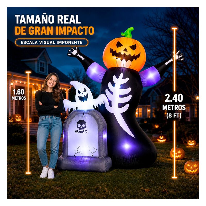 Inflable Halloween Calabaza Esqueleto Tumba Fan... image number null