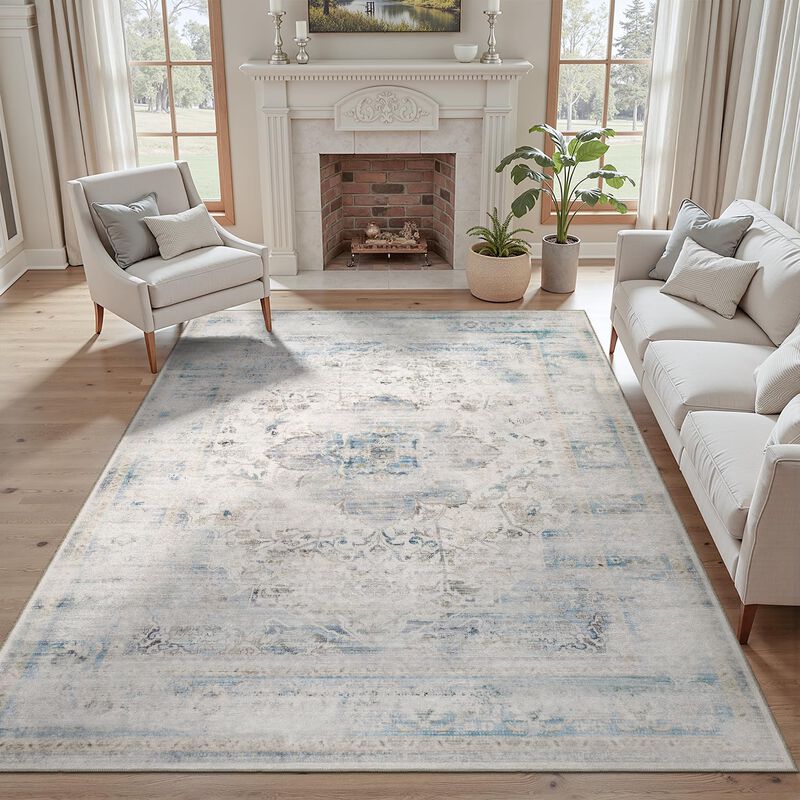 Alfombra Dcx 137x178 Cm Azul Lavable Estilo Vin... image number null