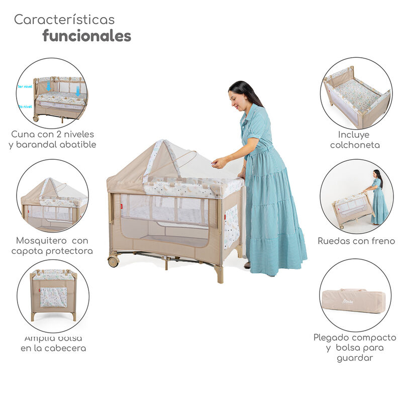 Cuna Colecho D&rsquo;Beb&eacute; con 2 Niveles Mosquitero Ac... image number null