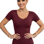 Blusa B&aacute;sica Manga Corta, Cuello Redondo Bl-1058 Vino Ajuste C&oacute;modo Y Casual Para Mujer