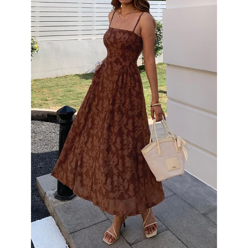 Vestido Evzeiem Maxi Floral Marr&oacute;n Mujer image number null