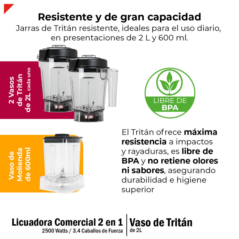 Bogner Licuadora 2 En 1 2500w Trit&aacute;n 2l + Vaso ... image number null
