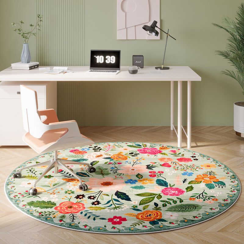 Alfombra Redonda Rugcomf 120 cm Lavable Verde image number null