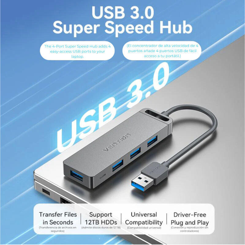 Adaptador USB 3.0 Hub 4 en 1 VENTION 50 cm Supe... image number null