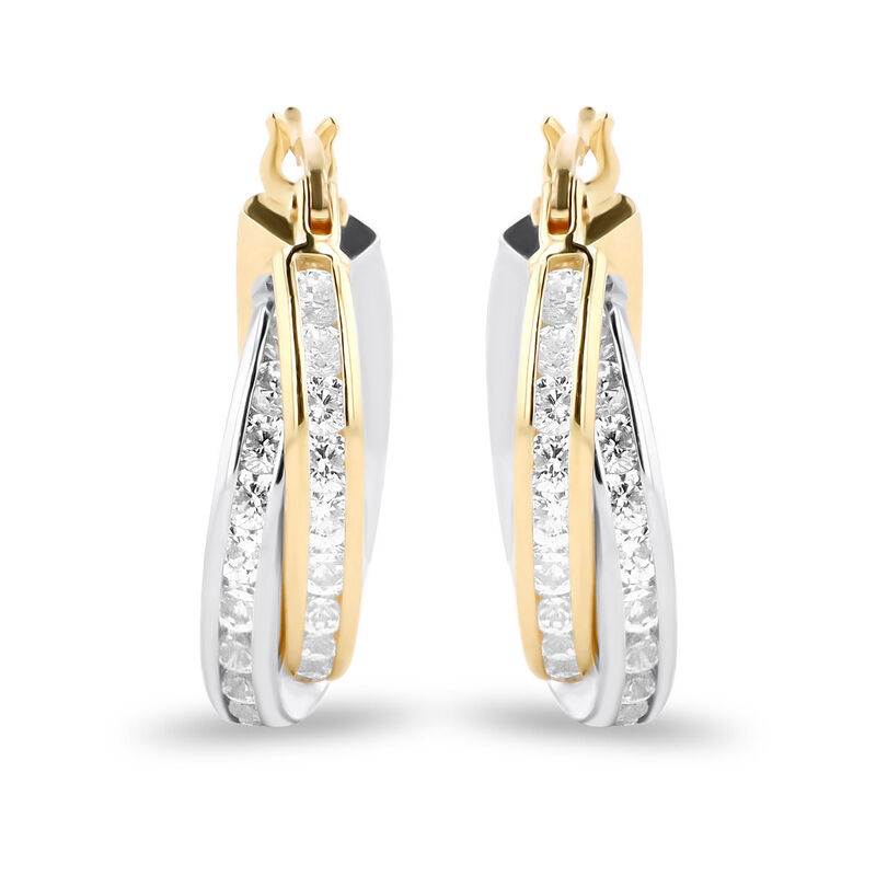 Arracadas Bicolor Oro 10k Con Zirconias 12mm | ... image number null