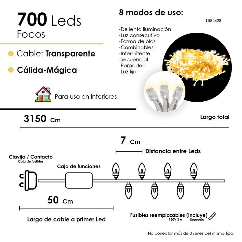 Serie Luces LED Calida 700 focos Cable Transpar... image number null