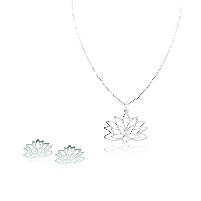 Set de Aretes y Dije Flor de Loto de Plata .925 image number null
