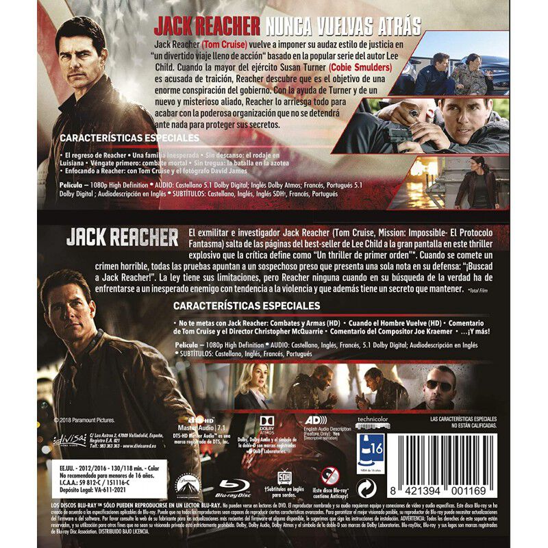 Jack Reacher Colecci&oacute;n 2 Pel&iacute;culas (Jack Reache... image number null