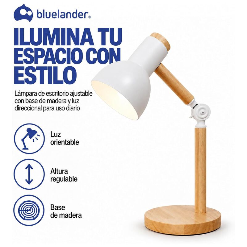 L&aacute;mpara De Escritorio De Metal Y Madera E27 40 ... image number null