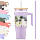 Vaso De Vidrio Tronco 1200 ml Con Tapa Y Pajillas