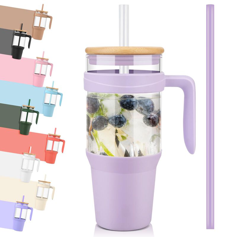 Vaso De Vidrio Tronco 1200 ml Con Tapa Y Pajill... image number null