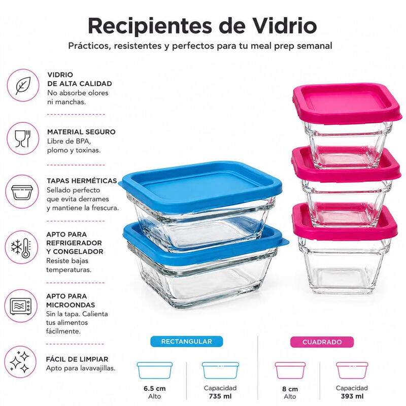 Juego De 5 Recipientes De Vidrio Para Meal Prep... image number null