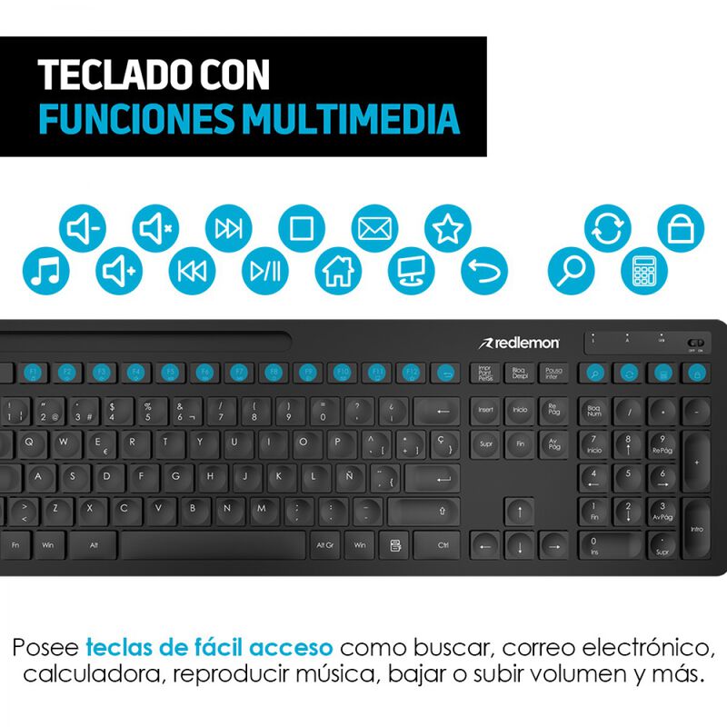 Redlemon Teclado y Mouse Inal&aacute;mbrico Usb para W... image number null