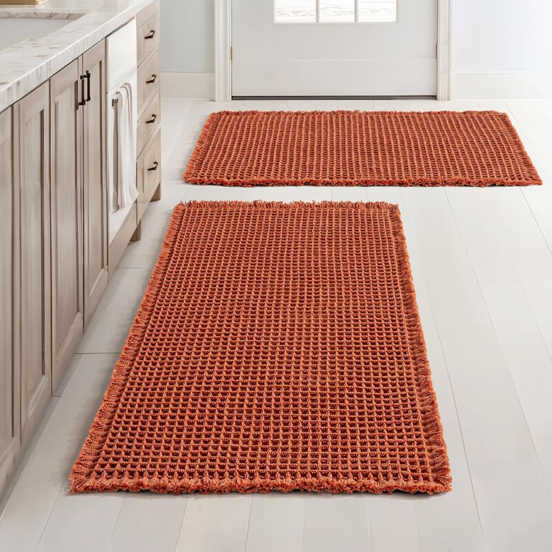 Alfombra Miulee Naranja Con Dise&ntilde;o Waffle - Jue... image number null