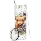 Vaso Termo Whaline 600 ml Vaca De Monta&ntilde;a Con Flores Y Mariposas &ndash; Acero Inoxidable