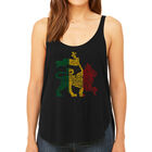 Tank Top Holgado Word Art Para Mujer - Le&oacute;n Rasta &middot; One Love- Negro