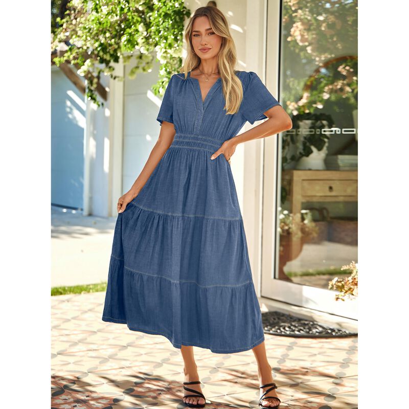 Vestido Simplee Denim Maxi Boho Azul L image number null
