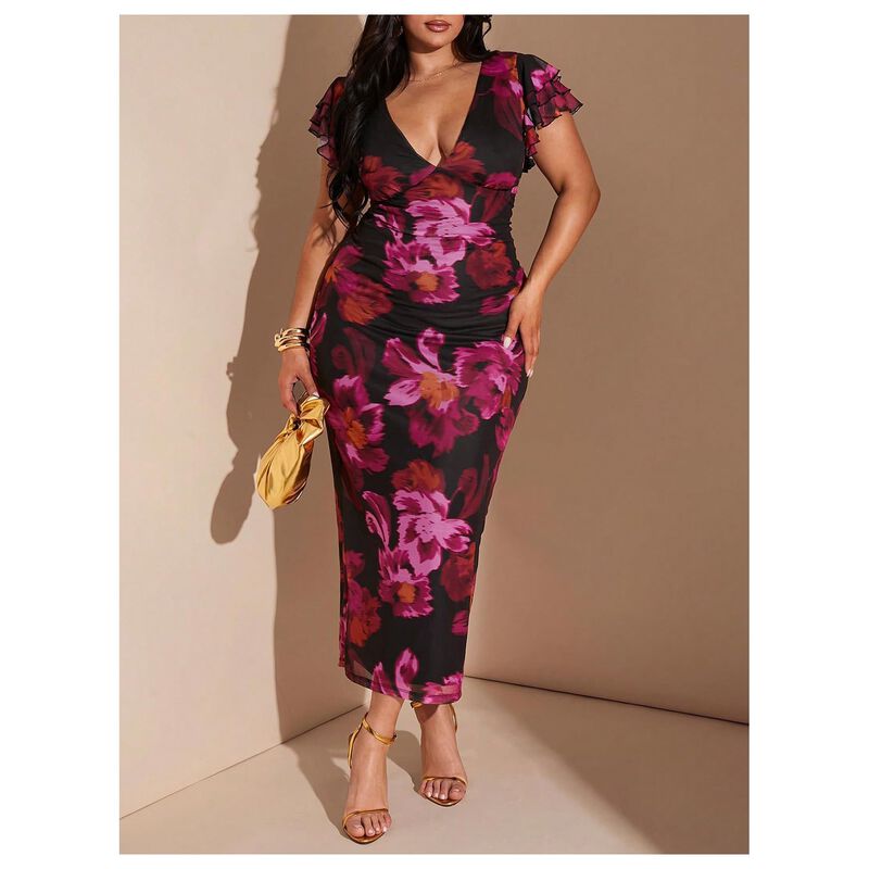Vestido Maxi Floral BEAUDRM Talla Plus image number null