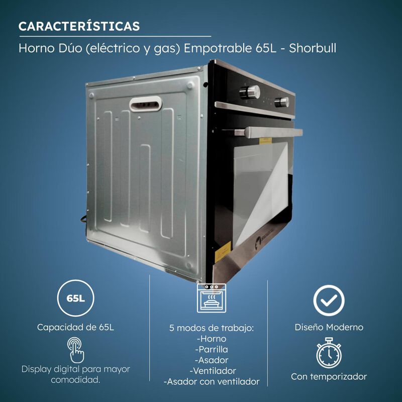 Horno dúo eléctrico/gas empotrable 65L Shorbull image number null
