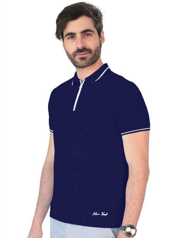 Playera Casual Cuello Con Cierre Hombre Azul Ma... image number null