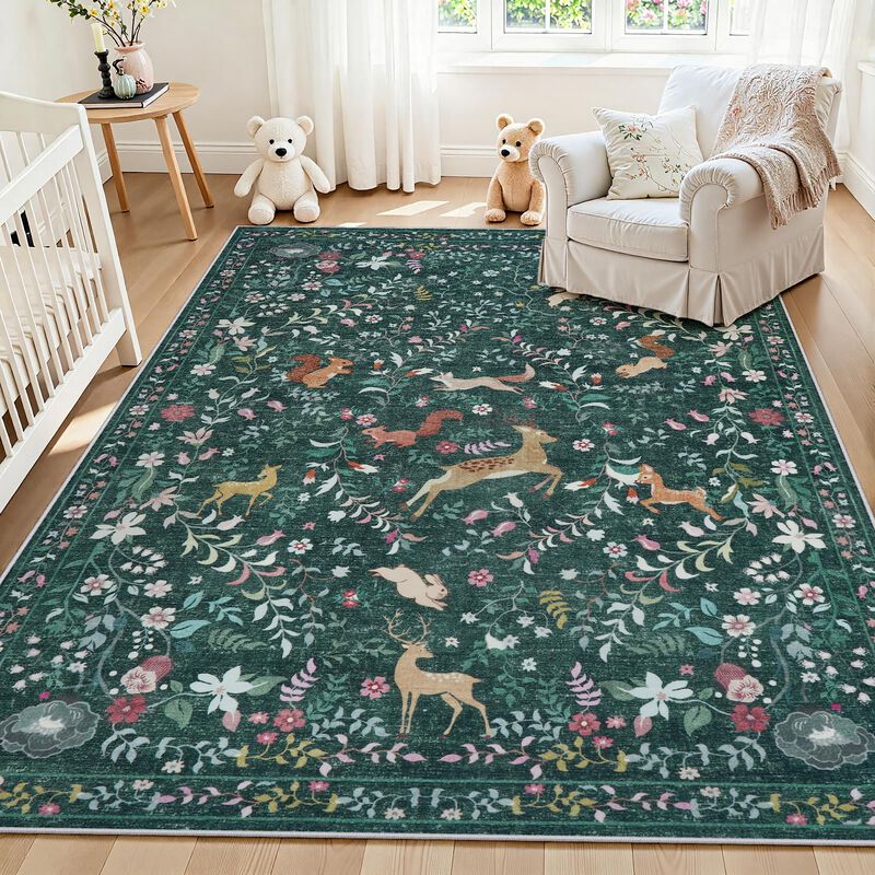 Alfombra De &Aacute;rea Boho Floral Lavable Yidanamy 1... image number null