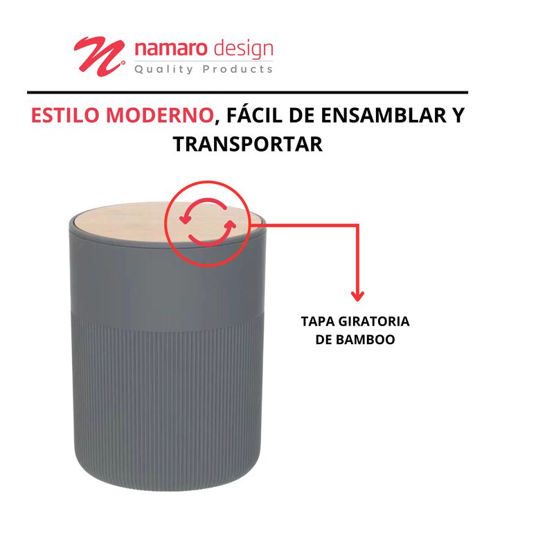 Basurero Gris Bamboo con Tapa Giratoria Soho &ndash; ... image number null