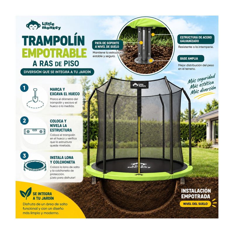 Trampolin 8ft 2m Brincolin Empotrado Malla Segu... image number null