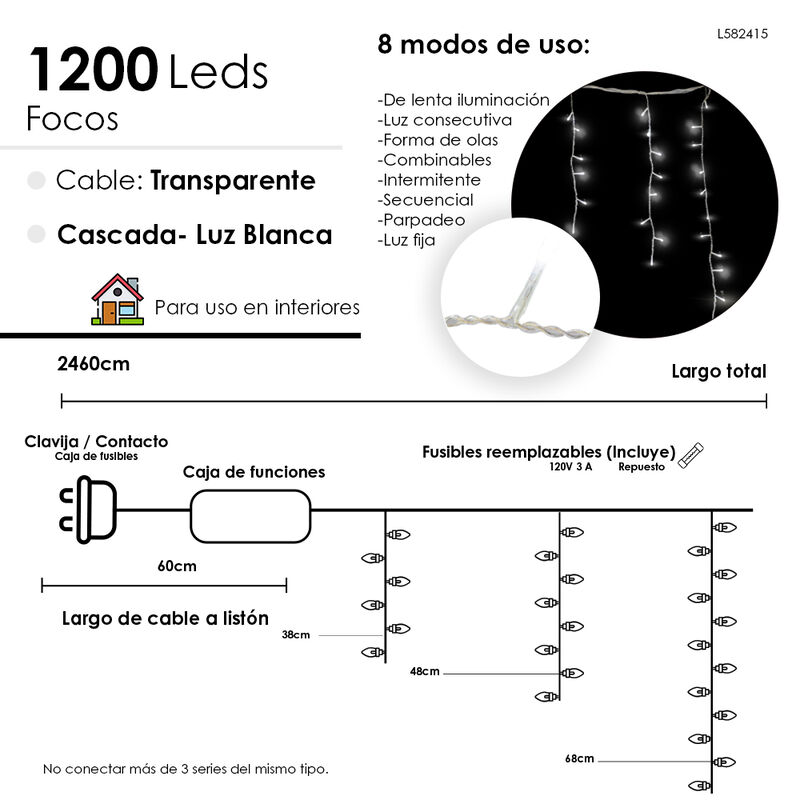 Serie tipo Cascada Luces LED Blanca 1200 focos ... image number null