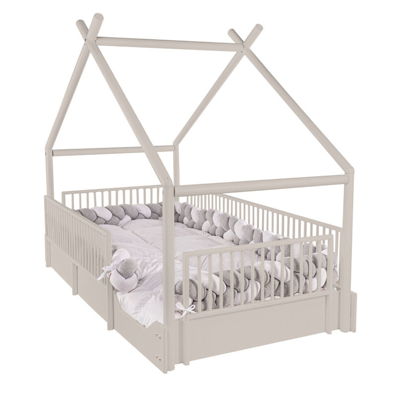 Cama Moderna Montessori de Madera con Barandale... image number null