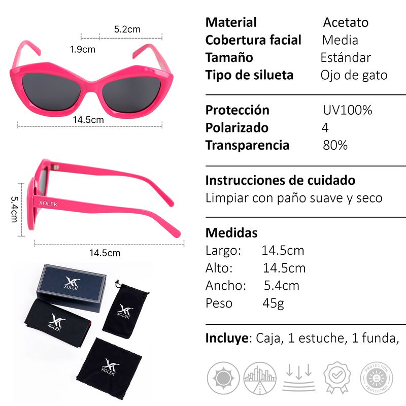 Lentes De Sol Xolek 110 Moda Acetato Retro Uv P... image number null