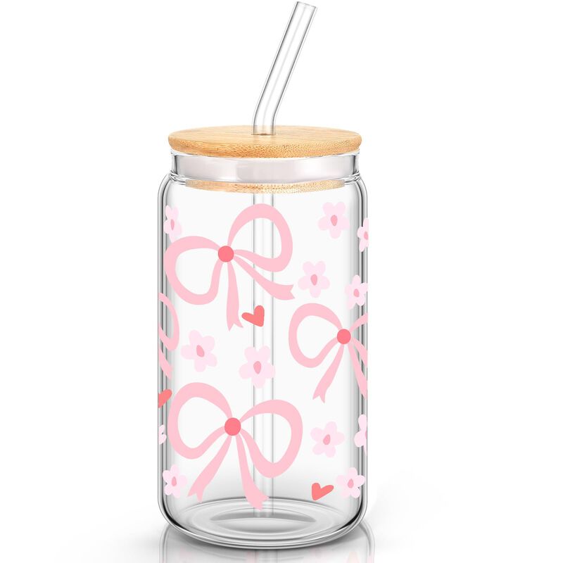 Vaso De Vidrio Hoolerry 473 ml Rosa Con Lazo, T... image number null