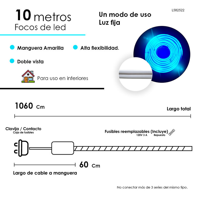 Serie tipo Manguera Luces Tira LED Azul 10 metr... image number null