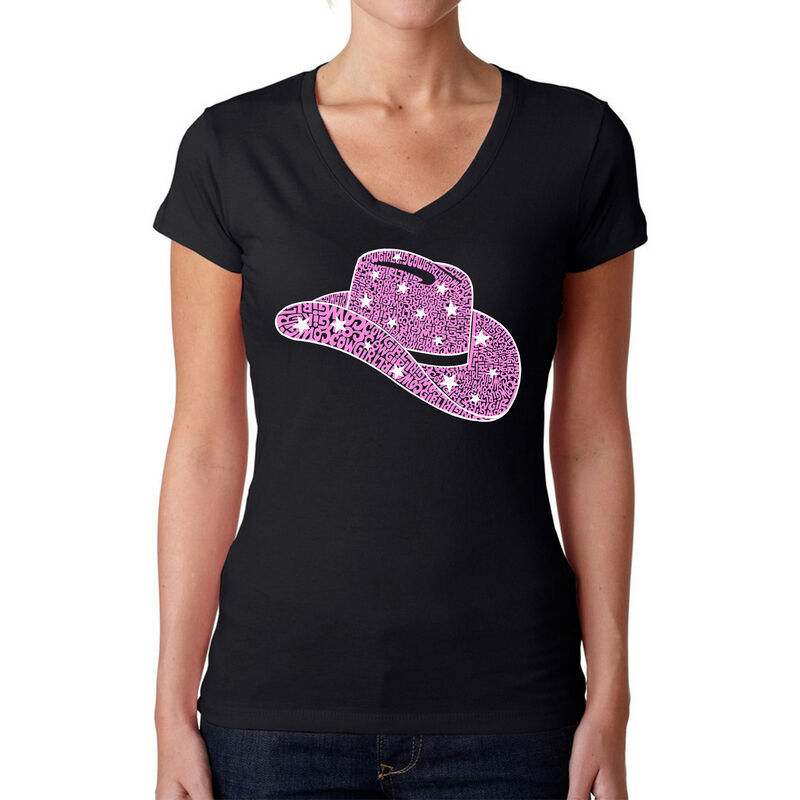Camiseta De Cuello En V Word Art Para Mujer - S... image number null