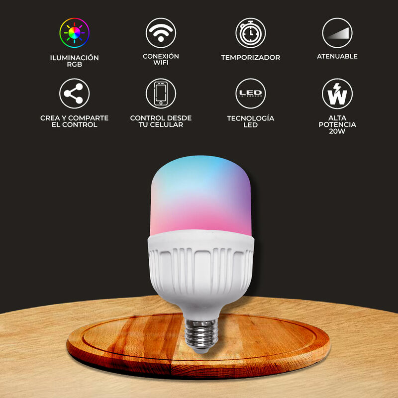 Foco LED Alta Potencia WiFi RGB E27 Alexa Googl... image number null